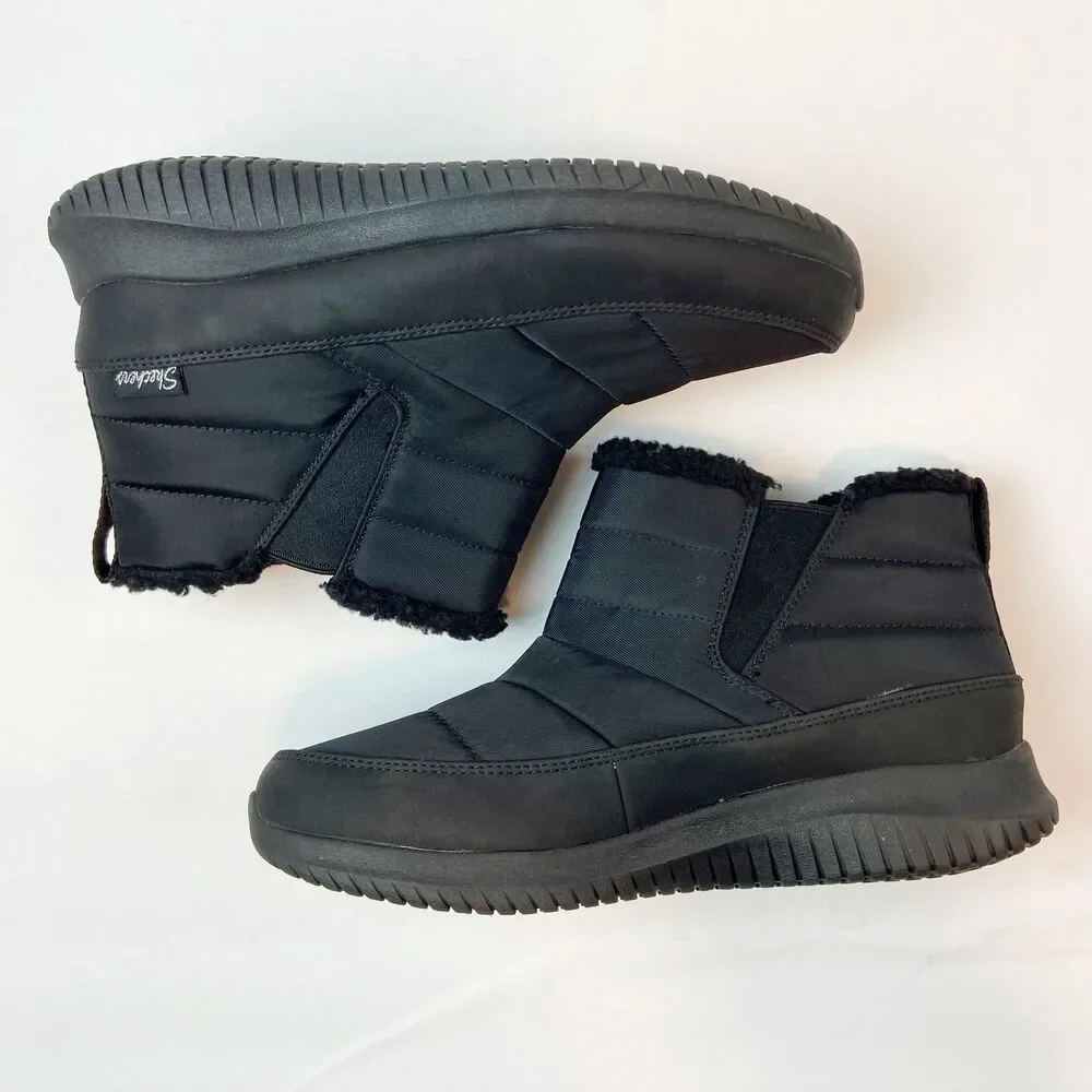 Skechers‎ Ultra Flex Shawty Ankle Boots Women's Sz 7 Black Fall Winter Faux Fur
